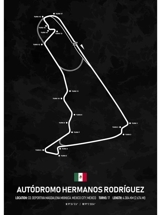 Autdromo Hermanos Rodrguez Formula 1 Poster | Mexico | Mexico City | Celebrated Mexican Grand Prix Circuit | Iconic F1 Circuit Posters