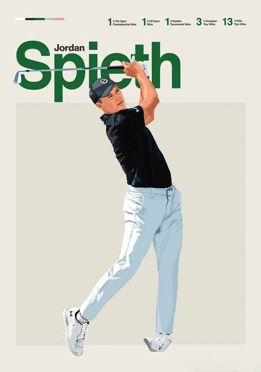 Jordan Spieth Poster | Tribute to Golf Legends | Dynamic Art Highlighting Iconic Players' Skill, Passion, Legacy
