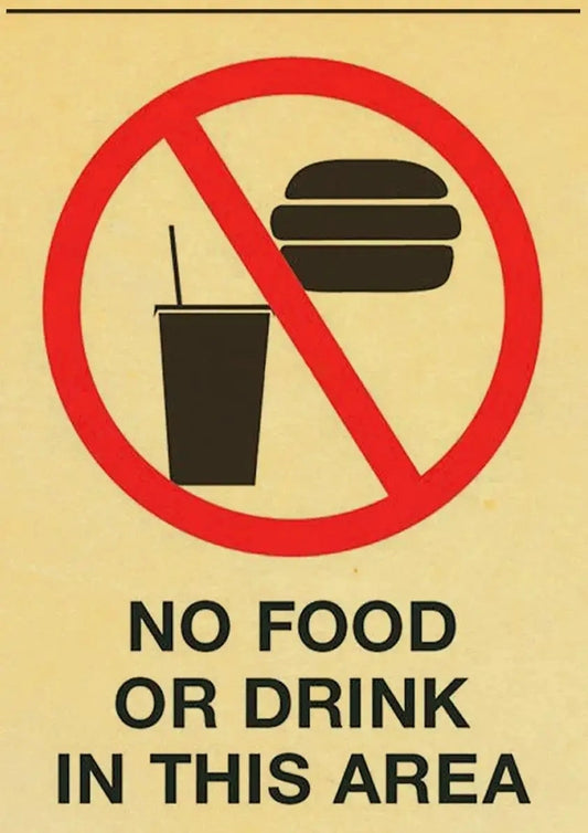 No Food No Drinks In This Area | Vintage Style Caution Poster | Retro Wall Art For Home & Garden Decor