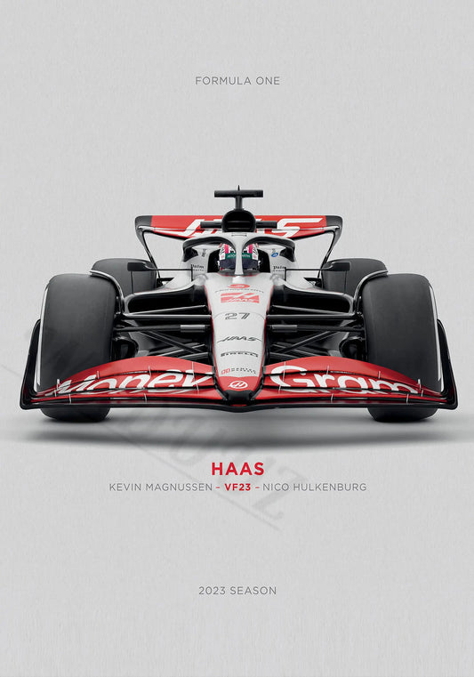 Haas VF23 Poster | Kevin Magnussen | Nico Hulkenberg | Formula 1 Speed and Precision | Motorsport Art Decor