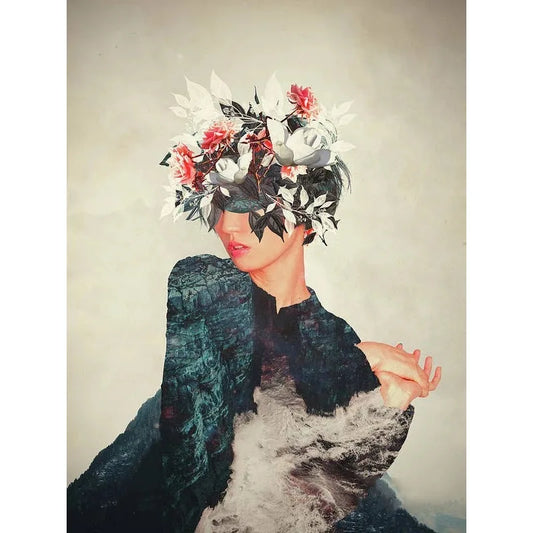 Vintage Flower Heads Poster | Blossoms of the Mind Art | Floral Woman Print | Botanical Whispers Wall Art | Portrait of Floral Serenity Decor