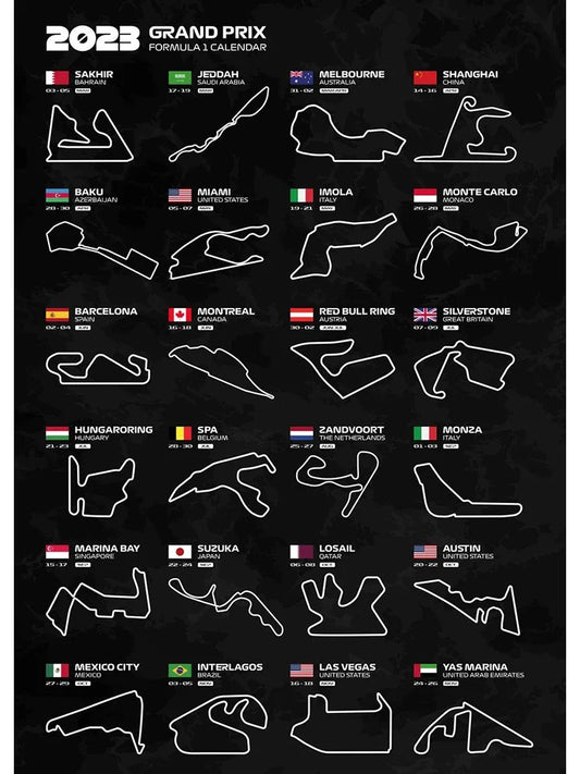 2023 Formula 1 Circuit Poster | 2023 | Complete Season F1 Tracks Overview | Must-Have Formula 1 Circuit Posters