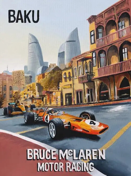 Baku Poster | Bruce McLaren Tribute | Formula 1 Motor Racing Art Print | McLaren Racing Decor