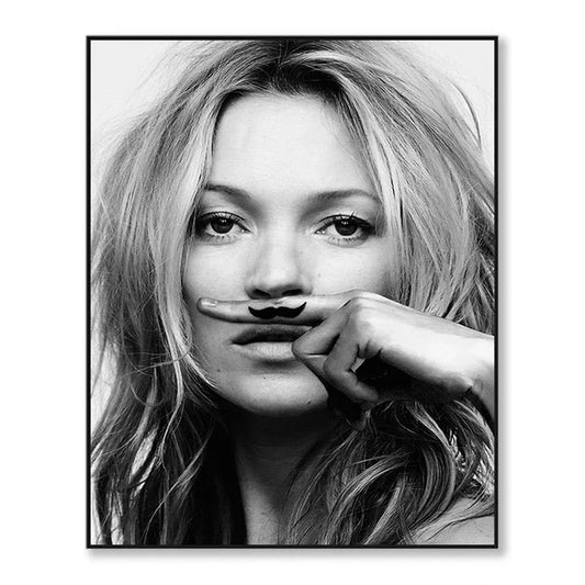 Whimsical Mustache Poster | Kate Moss Tribute | Fashion Icon Art | Supermodel Decor | Visual Artwork for Home