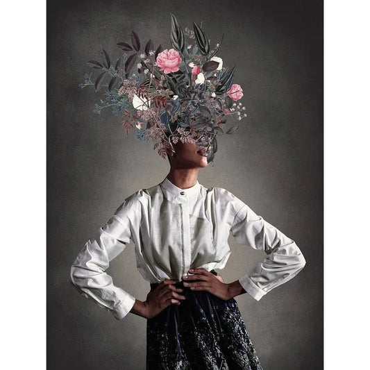 Vintage Flower Heads Poster | Blossoms of the Mind | Retro Floral Woman Art | Vintage Elegance Wall Decor