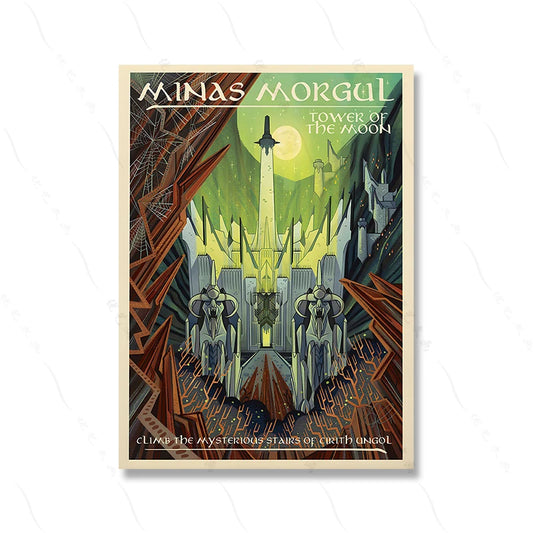 Minas Morgul: Tower of the Moon Poster  Climb the Mysterious Stairs of Cirith Ungol with this Enchanting Art Print, Ideal for Collectors of Dark Fantasy and Mystical Landscapes