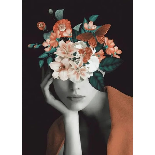 Vintage Flower Heads Poster | Blossoms of the Mind | Floral Woman with Butterflies | Nature's Delicate Balance Wall Art Decor
