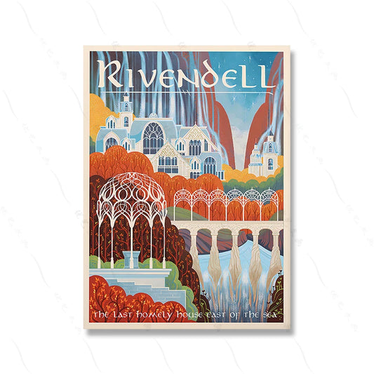 Enchanted Elven Sanctuary Poster: Rivendell, The Last Homely House East of the Sea  Vintage Style Art Print for Fantasy Lovers and Mythical Landscape Collectors