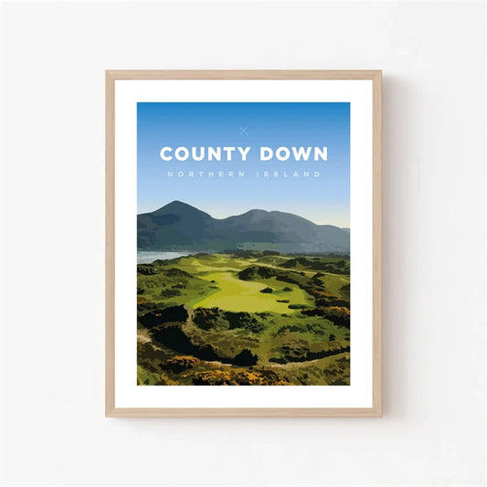 County Down Golf Course Poster | Northern Ireland Scenic Art | Tribute to World's Greatest Golf Courses | Wall Decor