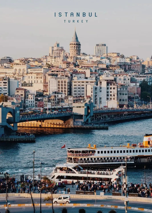 Galata Bridge Poster | Istanbul Cityscape | Bustling Life Over Golden Horn | Stunning Wall Art for Home Decor | Scenic Constantinople Views