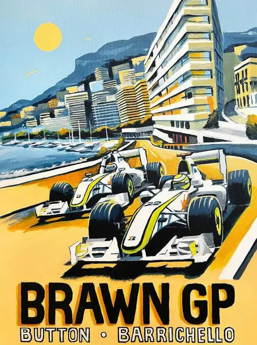 Monaco Grand Prix | Button & Barrichello Racing | Brawn GP Team | Formula 1 Glamour | Exclusive Wall Poster
