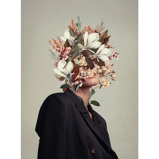 Veiled Beauty Poster | Monochrome Floral Woman | Spring Blossoms | Vintage Flower Heads | Artistic Home Decor