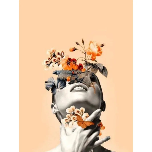 Vintage Floral Woman Poster | Blossoms of the Mind | Twilight Bloom | Flower Heads in Shadows | Home Decor Artwork