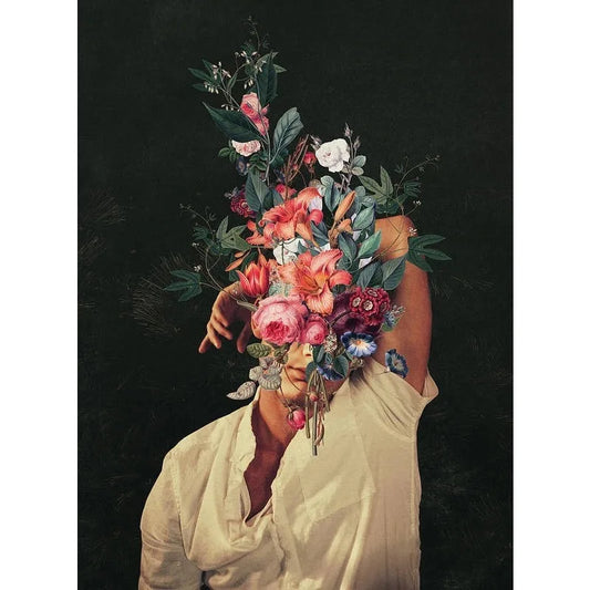 Vintage Floral Poster | Blossoms of the Mind | Artistic Woman with Verdant Touch | Vibrant Garden Aesthetic Wall Art