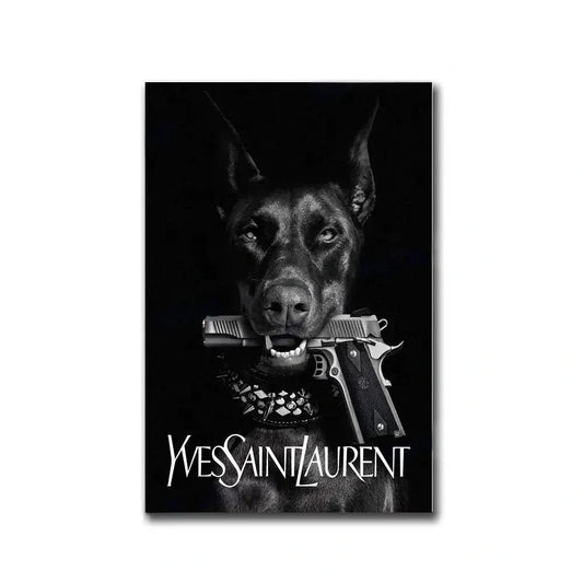 Yves Saint Laurent Poster | Doberman Pinscher Art | Paris Silhouettes & Skylines | Fashion Legend Tribute Wall Decor