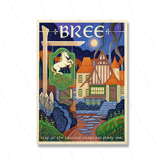 Bree Poster | Stay at the Famous Prancing Pony Inn in Bree: Vintage Style Poster  A Nostalgic Piece for Fans of Classic Taverns and Mythical Crossroads
