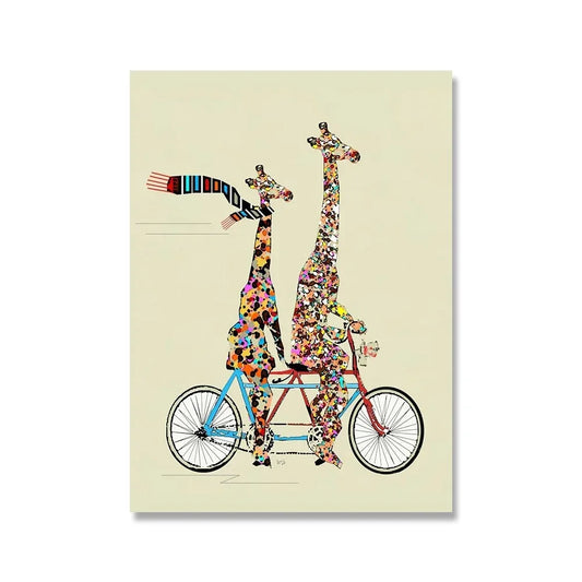 Giraffe's Patchwork Pedal Poster | Whimsical Wheels | Colorful Animated Adventure Decor | Joyful Journey Wall Art