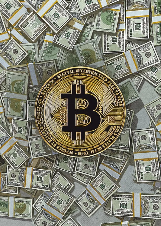 Bitcoin and Cash Poster  Cryptocurrency and Money Wall Art | Home Decor | Decoration Poster