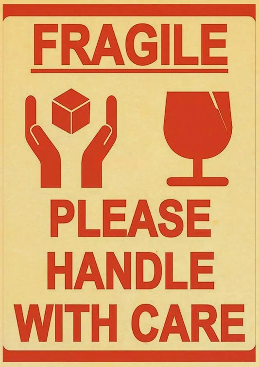 Fragile Handle With Care Poster | Vintage Warning Signs Wall Art | Danger Signs Décor