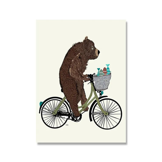 Bear and Fishes Poster | Whimsical Wheels Artwork | Joyful Animated Adventure Decor