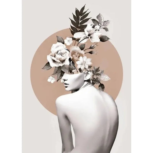 Vintage Floral Woman Poster | Blossoms of the Mind Art | Lush Garden Reflections | Flower Heads Decor | Elegant Wall Artwork