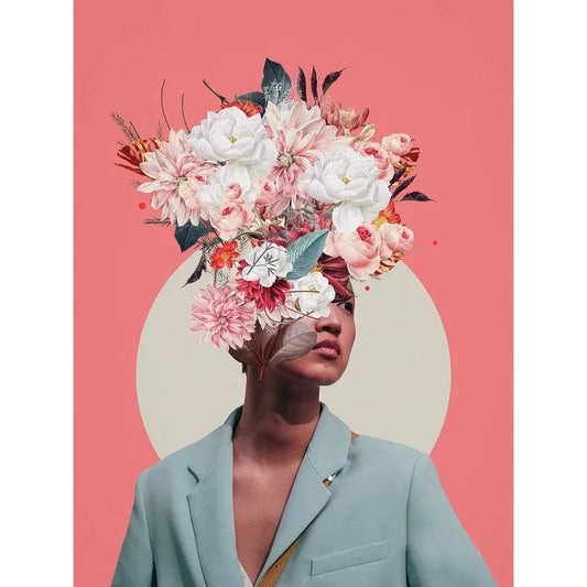 Vintage Floral Woman Poster | Elegance of Pastel Blooms | Delicate Flower Crown Art | Botanical Wall Decor