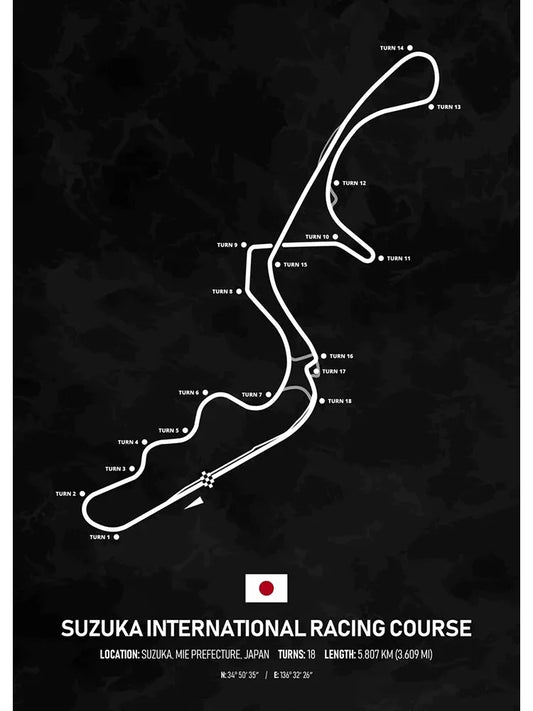 Suzuka International Racing Course Formula 1 Poster | Japan | Suzuka | Legendary Suzuka Grand Prix Circuit | Classic Formula 1 Track Posters