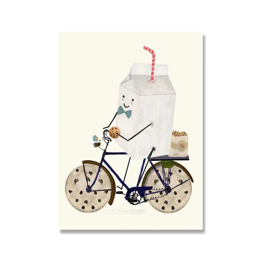 Milk and Cookies Poster | Whimsical Wheels Design | Joyful Animation Art Adventure