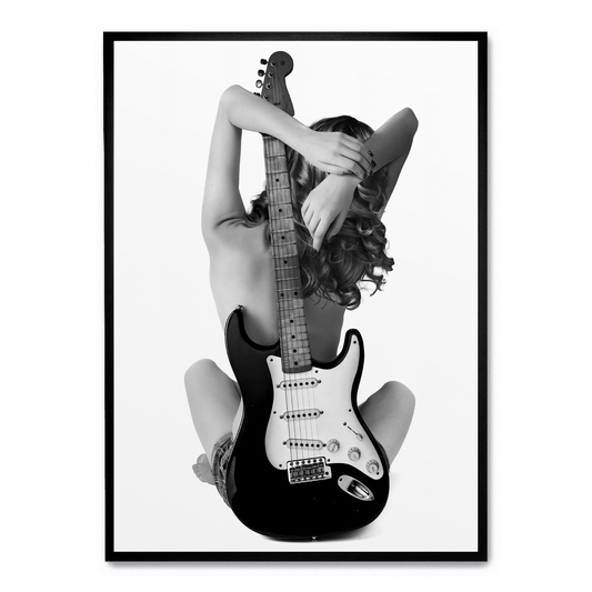 Lady and The Strat Poster | Unique Wall Art | Home Decor | Guitar-Themed Artwork | Vintage Style | High-Quality Print | Decorative Artwork for Living Room or Music Room