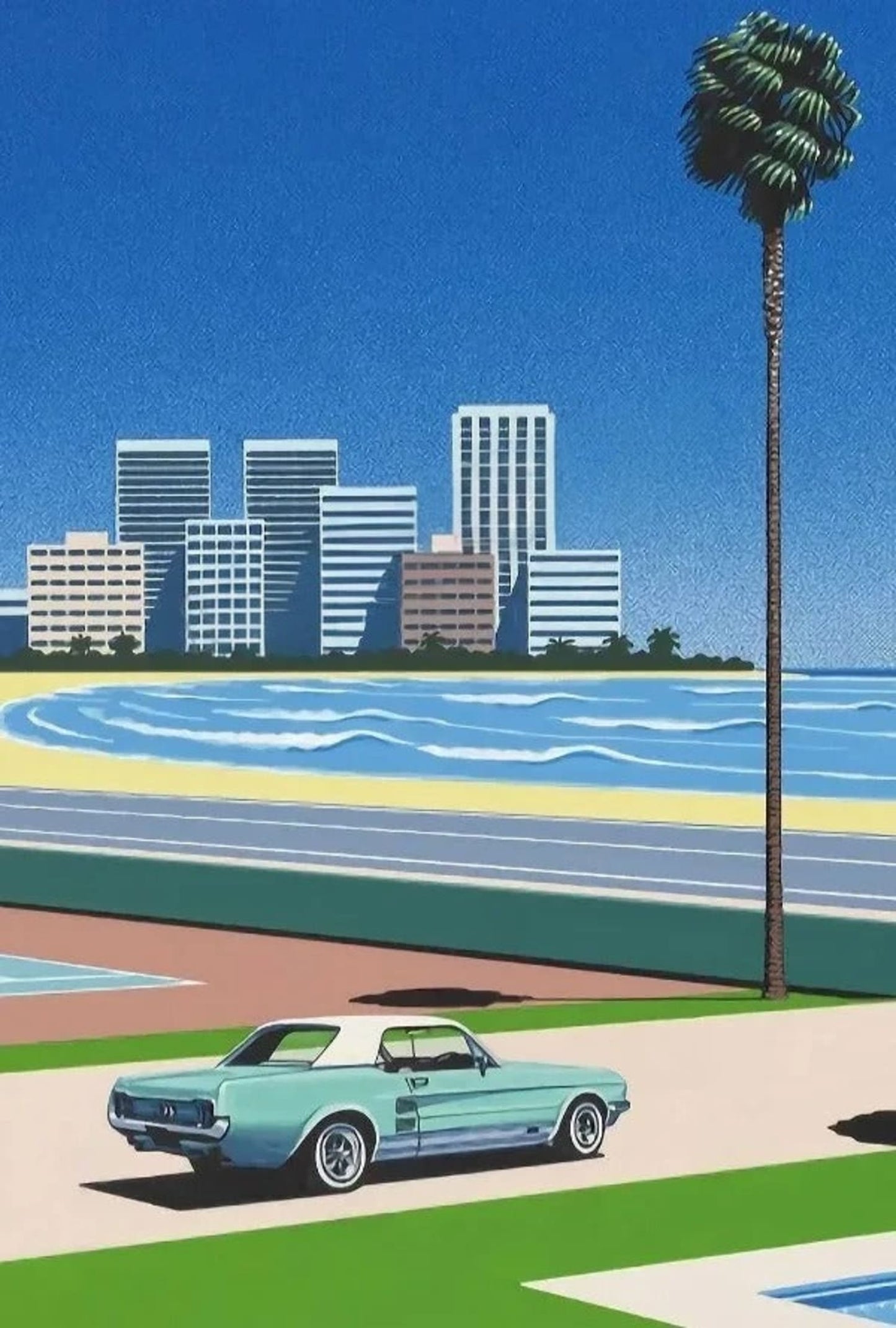 Hiroshi Nagai | Retro Vaporwave Poster | Japanese Tropical Beach City Car Art | Wall Canvas Nordic Decor