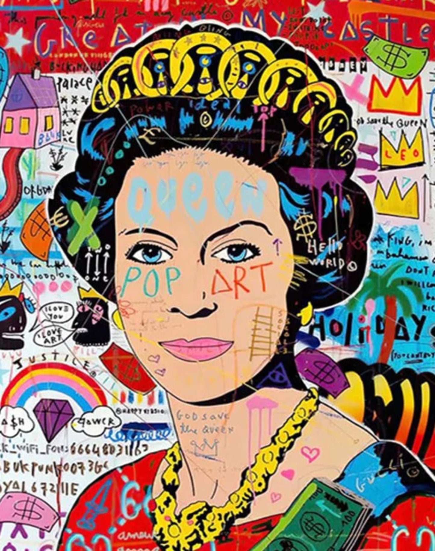 Abstract Pop Graffiti Art Poster | Queen of England Portrait | Canvas Wall Art for Living Room Decor