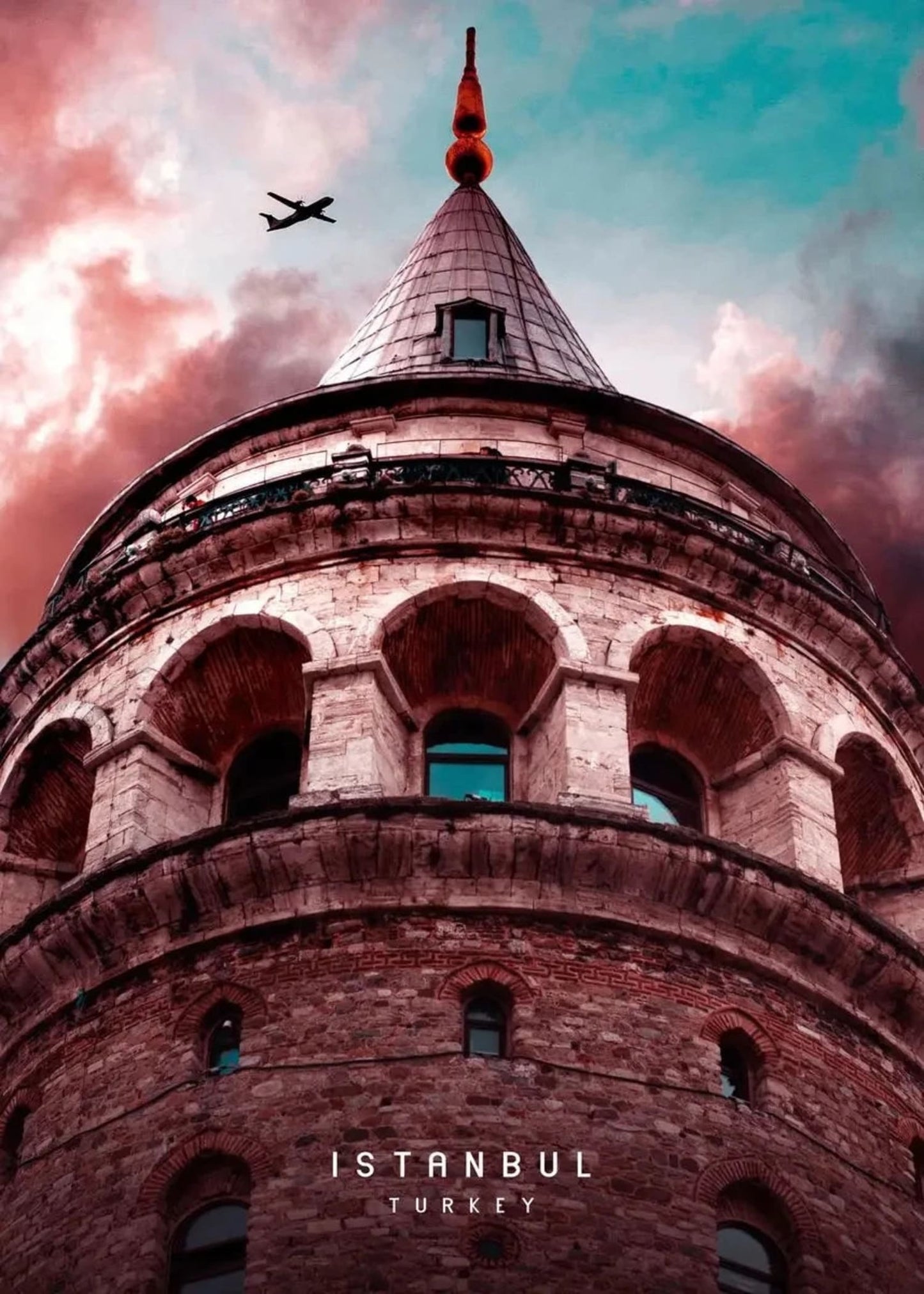 Galata Tower Architectural Poster | Close-Up Details | Istanbul Art | Decor of Constantinople, Turkey | Architectural Landmark Print