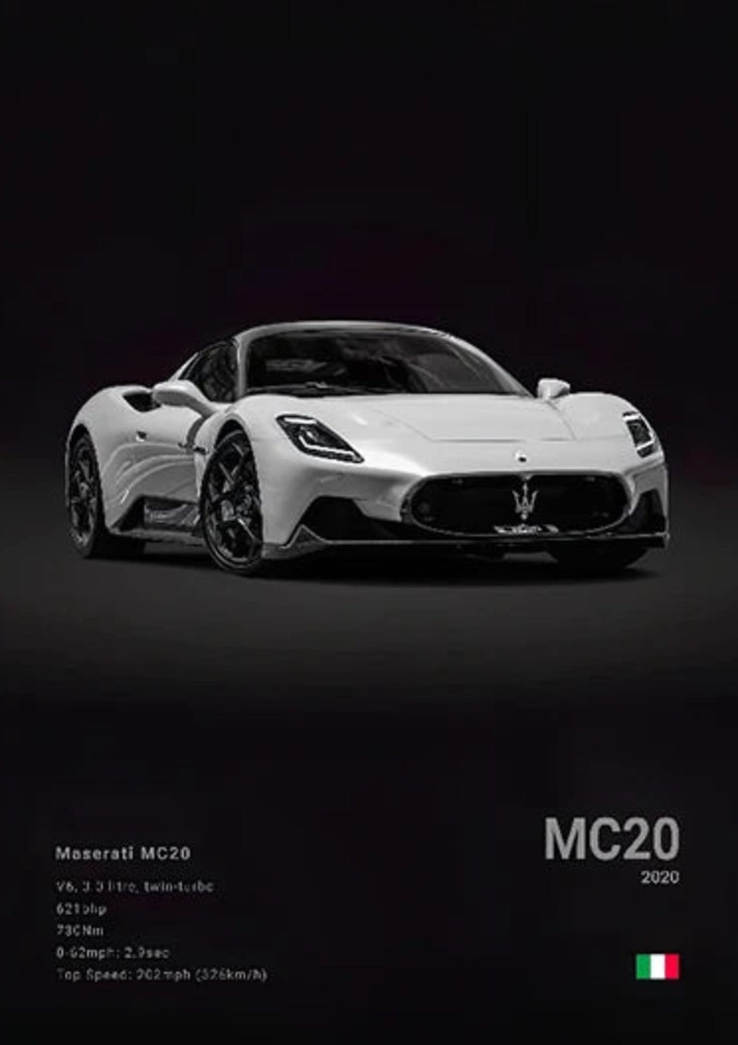 Maserati MC20 Poster | Tribute to Engineering | Sports Car Art | Specifications Display | Wall Decor