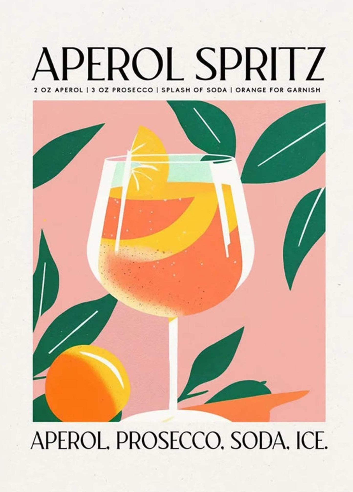 Aperol Spritz Cocktail Poster | Vibrant Party Print | Ingredients | Prosecco, Soda, Ice | Home Bar Decor | Kitchen Wall Art