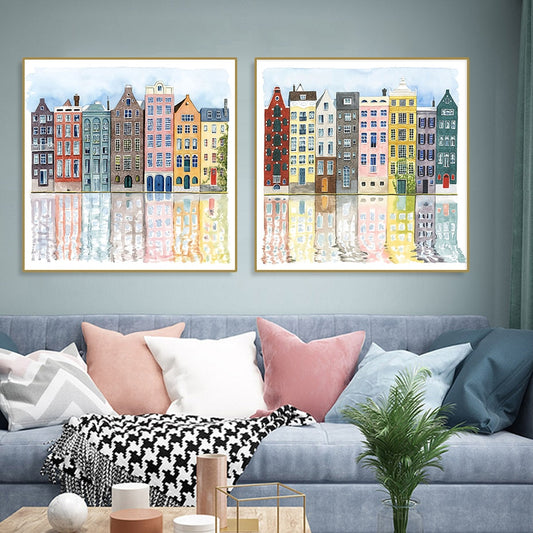 Amsterdam Canal Scene | Watercolor Art | Poster Wall Decor | Cityscape Artwork | Home Decor | Urban Landscape | Art Print