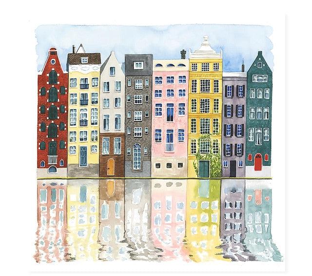 Amsterdam Canal Scene | Watercolor Art | Poster Wall Decor | Cityscape Artwork | Home Decor | Urban Landscape | Art Print