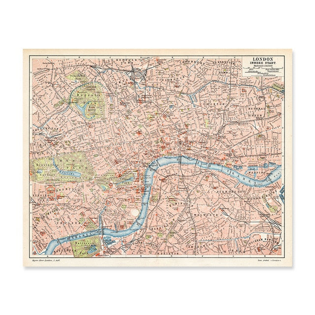 Vintage City Maps | Wall Art Poster | Urban Design | Home Decor | Retro Cartography Print