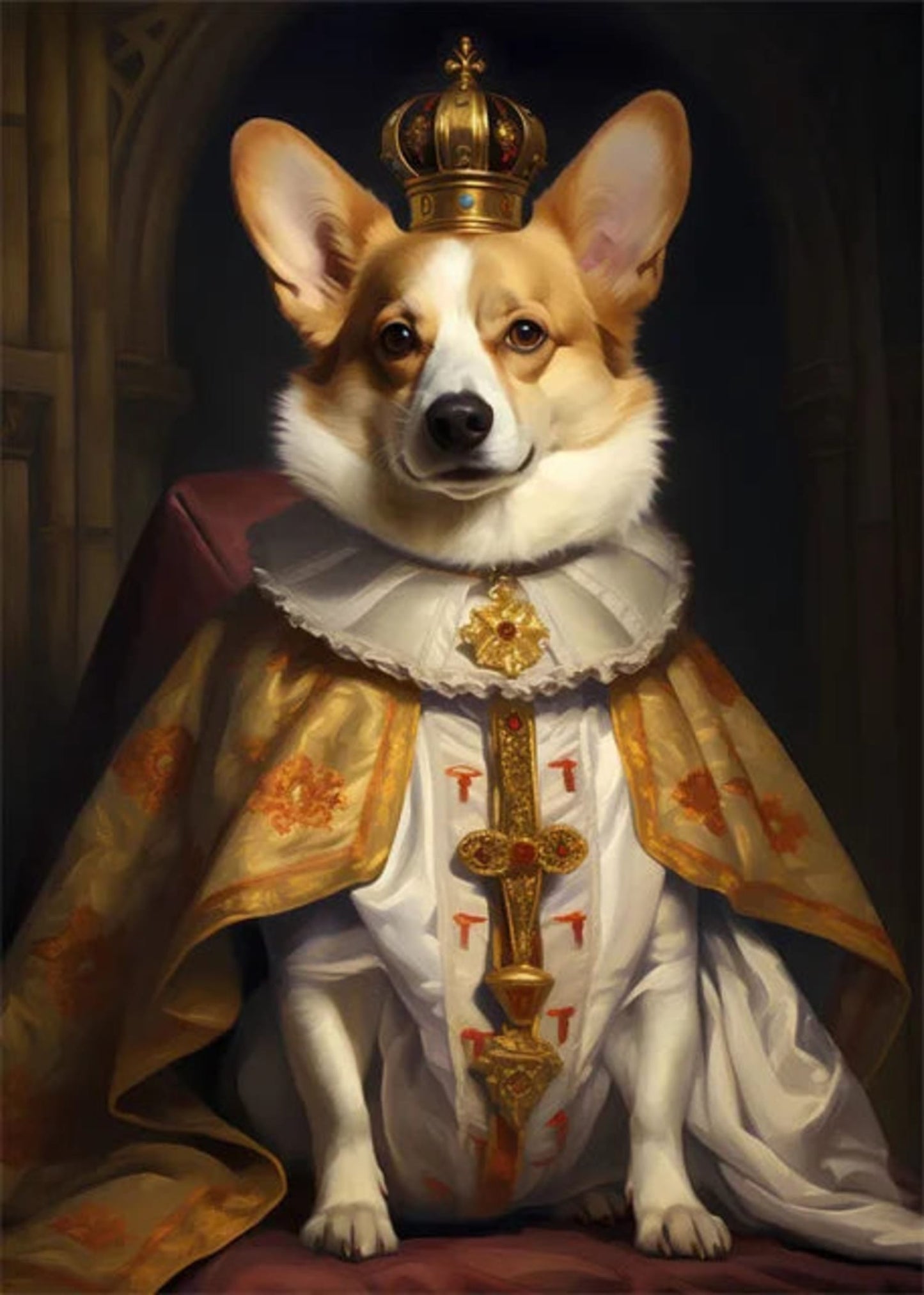 "Crown Adorned Corgi | Regal Dog Portrait Poster | Elegant Home Decor Artwork"