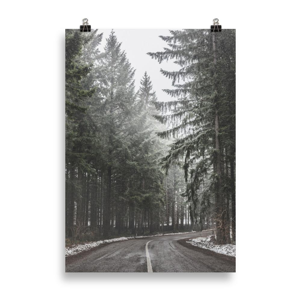 Winter Mountain Road Poster | Scenic Landscape Art | Home Decor | Winter Wonderland | Wall Art | Nature-Inspired Decor | Mountain View | Travel Inspired | Premium Quality Print