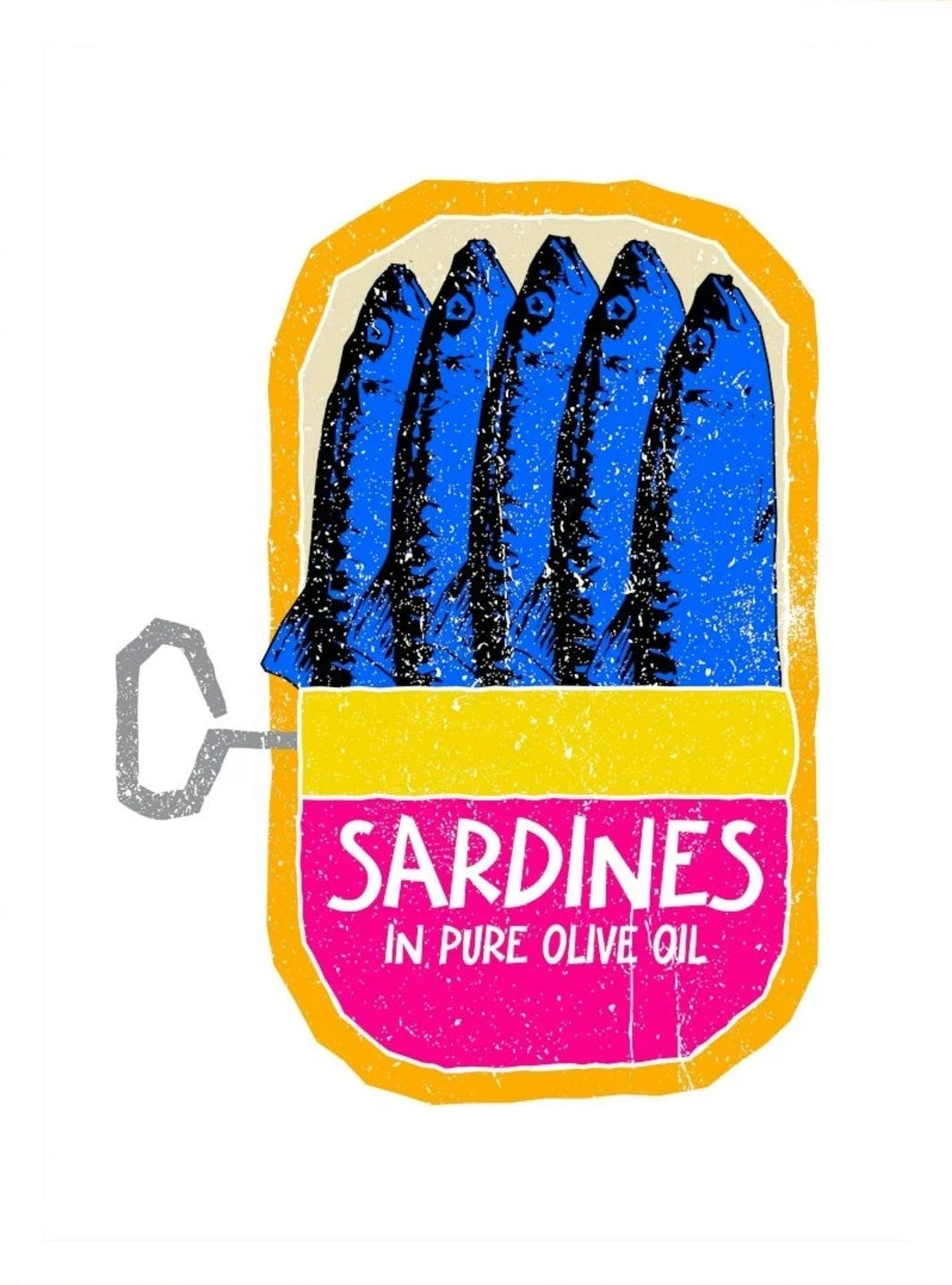 Vintage Sardines Retro Art | Pure Olive Oil Illustration | Food Poster | Home Wall Decor