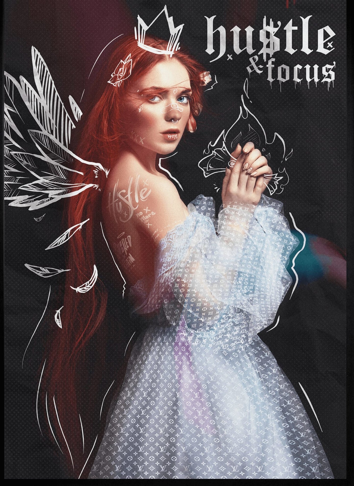 Hustle and Focus Motivational Art | Inspirational Wall Decor | Modern Poster for Office or Home | Typography Print