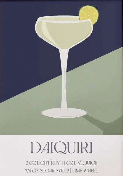 Daiquiri Recipe Poster | Colorful Cocktail Decoration | Kitchen & Bar Wall Art | Mixology Chart | Home & Garden Decor