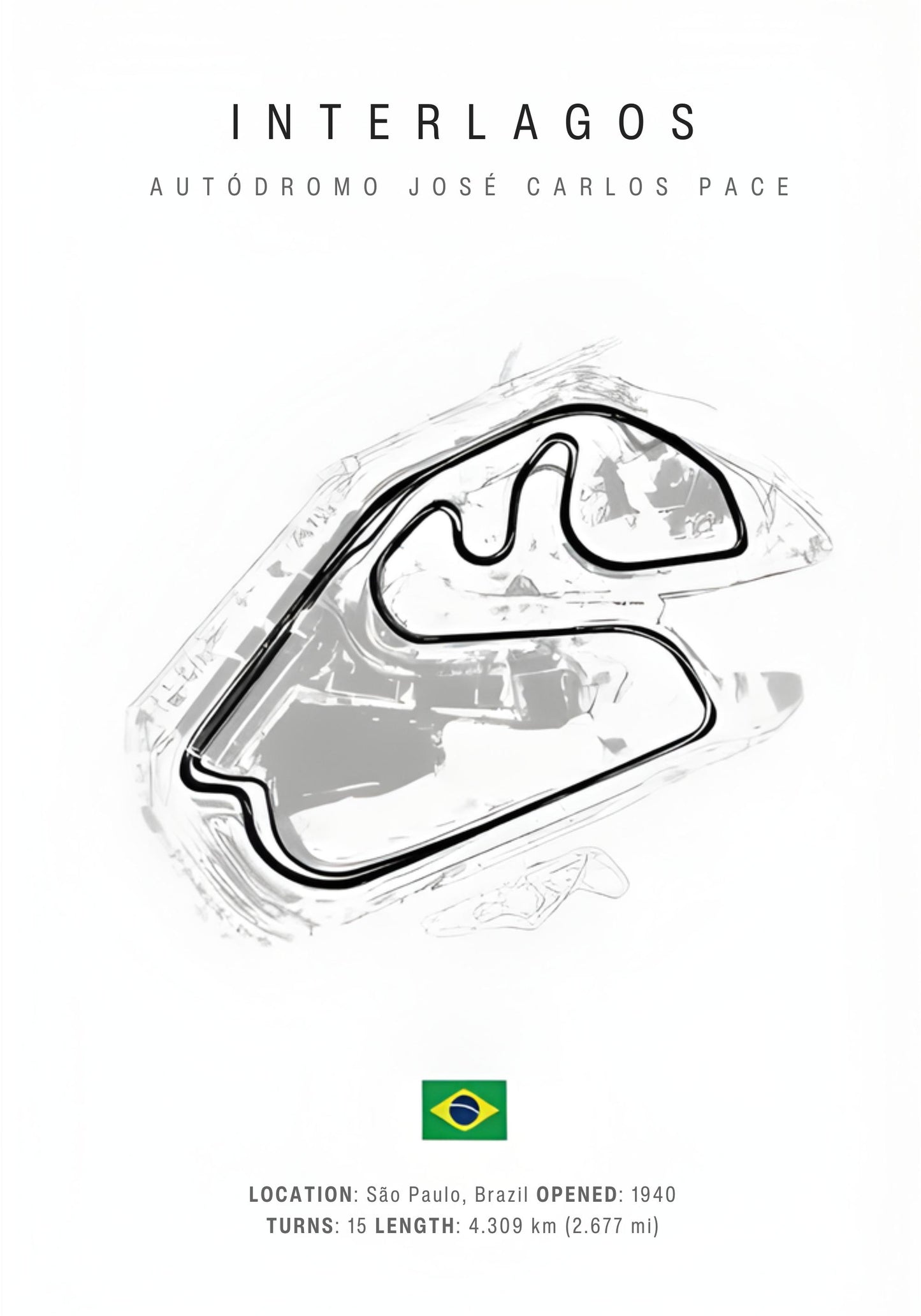 Interlagos Formula 1 Track Layout | F1 Racing Circuit Artwork | Decorative Poster for Home & Garden Decor