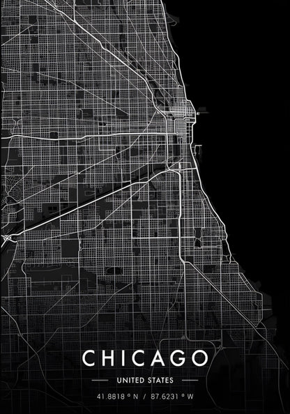 Chicago City Map | Black & White Modern