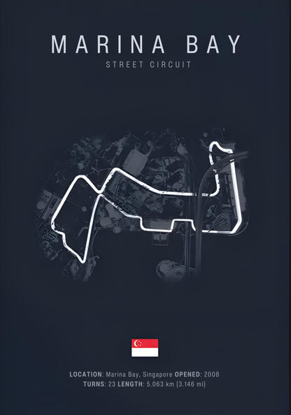 Marina Bay | F1 Circuit Layout Poster | Formula 1 Racing Track Wall Art | Home Decor