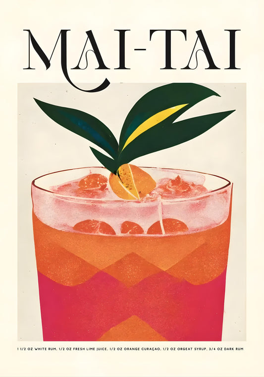 Vintage Cocktail Party Poster | Mai-Tai Drink Art | Mid-Century Modern Style | Bar Decor | Wall Art | Retro Beverage Poster | Collectible Home Decoration