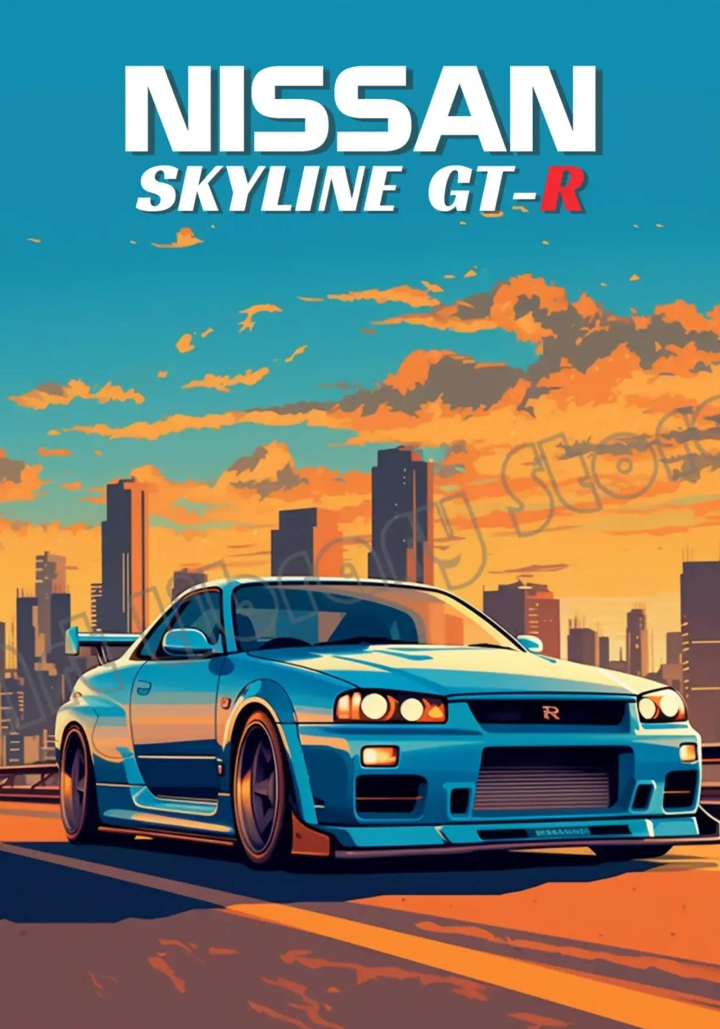 Retro Poster Canvas Painting Japanese Car 1990s Classic Car Nissan Skyline GT-R R34 Wall Art Pictures Home Interior Decor