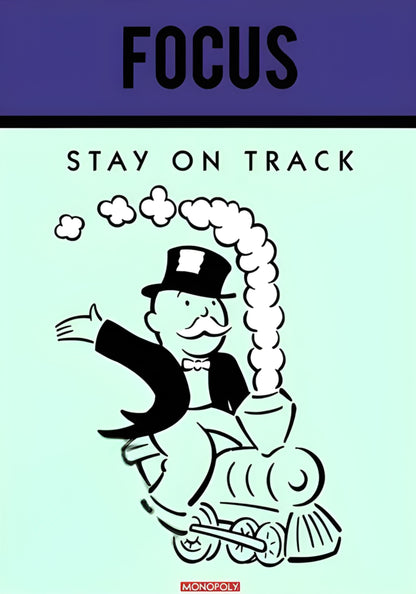 Monopoly Poster | Inspirational Wall Art | "Stay On Track" Motivational Quote | Home & Garden Decor | Office Artwork
