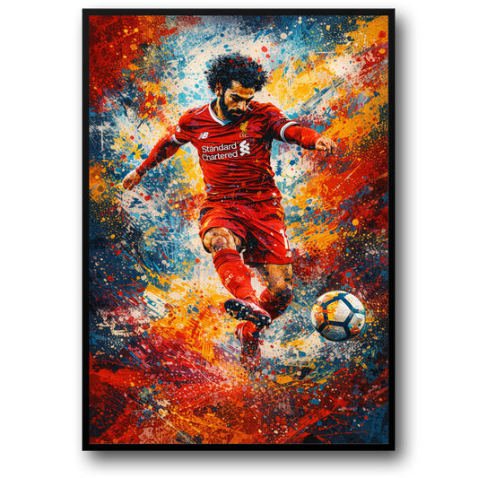 Football Art | Red Liverpool Kit | Sports Enthusiast Decor | Energetic & Vibrant Wall Print | Motion Effect | Colorful Background | High-Quality Poster | Home Office Sports Room Decor | Soccer Fans Display