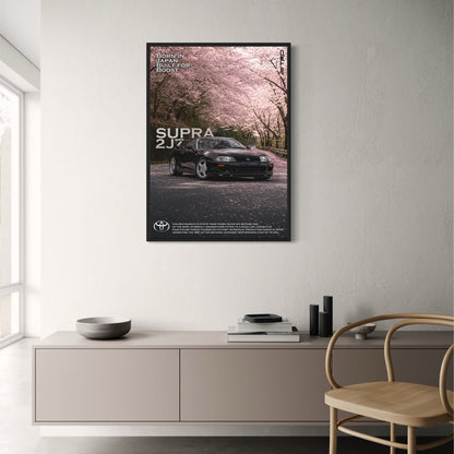 Toyota Supra MK4 2JZ | Japanese Iconic Car Art | Cherry Blossom Scene | Turbocharged Engine Legend | Performance Car Poster Print